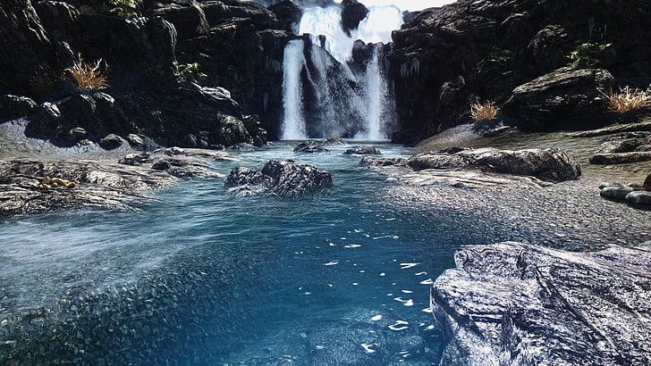 Wasserfälle, The Elder Scrolls V: Skyrim, Fluss, Wasserfall, Videospiele, HD-Hintergrundbild