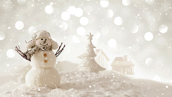 snowman, christmas, snow, winter, scarf, ushanka, ushanka hat, hat, HD wallpaper HD wallpaper