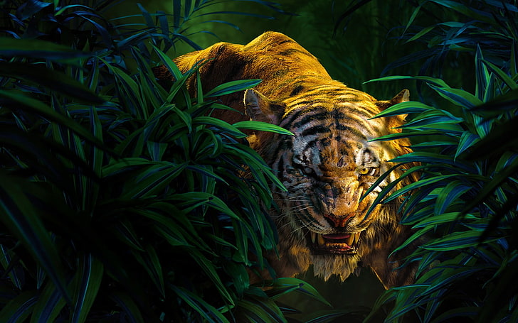 Книга Джунглей Шер Хан, иллюстрация тигра, фильмы, голливудские фильмы, голливуд, тигр, HD обои