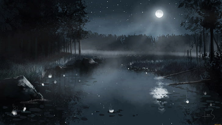 Fantasiekunst, Nacht, Mond, HD-Hintergrundbild