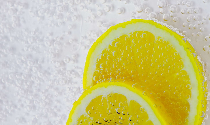 bubbles, fizz, fizzy, food, fresh, fruit, healthy, lemon, lemons, slice, yellow, HD wallpaper