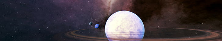 nebula space engine planet triple screen, HD wallpaper