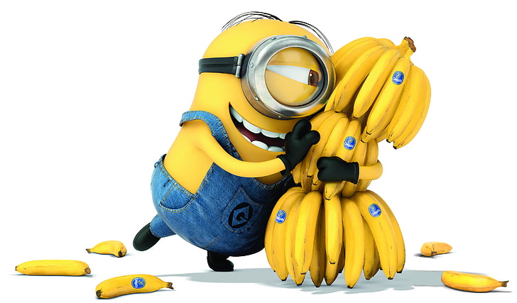 Minion Stuart, uśmiech, banany, stronnik, Despicable Me 2, Descpicable Me 2, Tapety HD