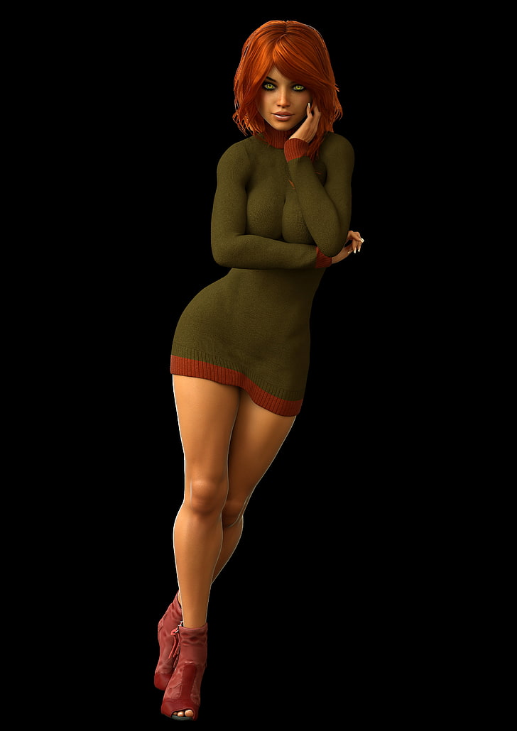 شخصية أنثوية 3D تقديم المرأة أحمر الشعر، خلفية HD، خلفية الهاتف