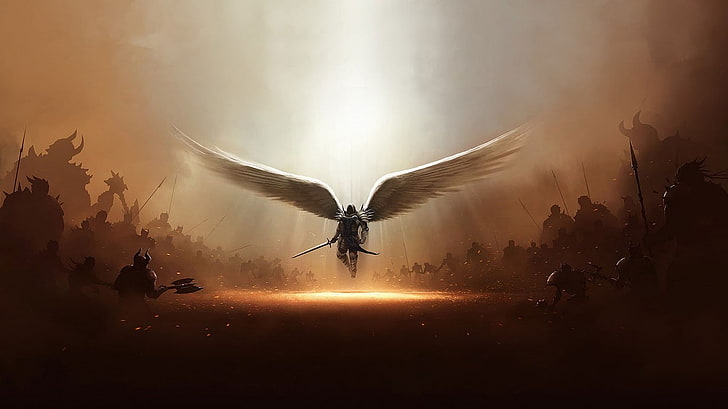 Tyrael, wings, Diablo III, video games, warrior, fantasy art, Diablo, angel, HD wallpaper