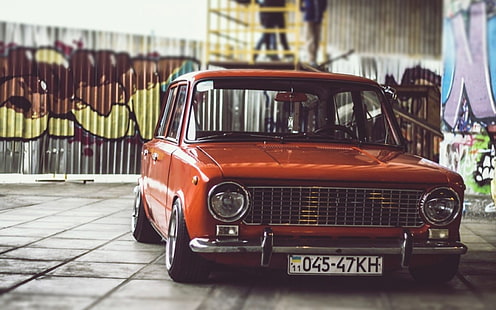 classic red car, car, old car, Russian cars, LADA, VAZ, Lada 2101, VAZ 2101, low, Stance, red cars, vehicle, numbers, HD wallpaper HD wallpaper