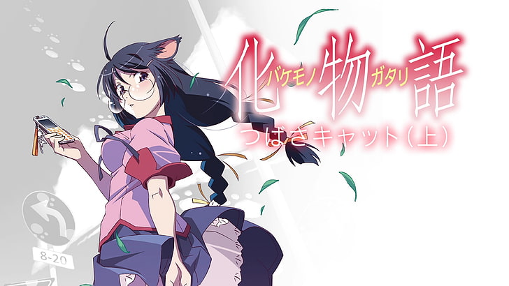 Monogatari-Serie, Hanekawa Tsubasa, Katzenmädchen, Nekomimi, Mobiltelefon, HD-Hintergrundbild