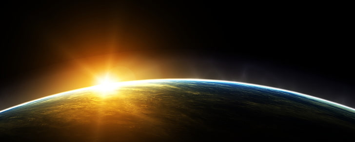 Sonnenaufgang auf der Erde, Erde, Sonne, Raumkunst, Planet, Raum, digitale Kunst, HD-Hintergrundbild