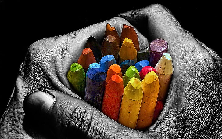 العمل الفني ، التلوين الانتقائي ، أقلام الرصاص ، الملونة ، الأيدي، خلفية HD