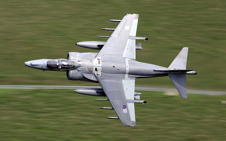 gray fighting jet, flight, the plane, low, Harrier, HD wallpaper