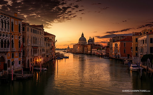 Venesia, Katedral, langit, rumah, Venesia, Katedral, perdamaian, saluran, fotografer, matahari terbenam, Guerel Sahin, keheningan, Wallpaper HD HD wallpaper