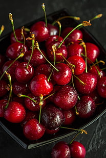 ciliegia, maturo, bagnato, frutti di bosco, raccolta, rosso, gocce, Sfondo HD HD wallpaper