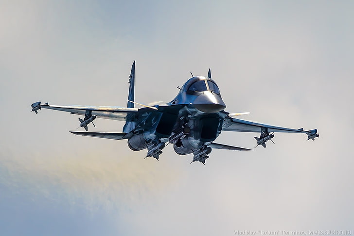черно-сива хеликоптерна играчка, самолет, военен самолет, Сухой Су-34, Руска армия, армия, HD тапет