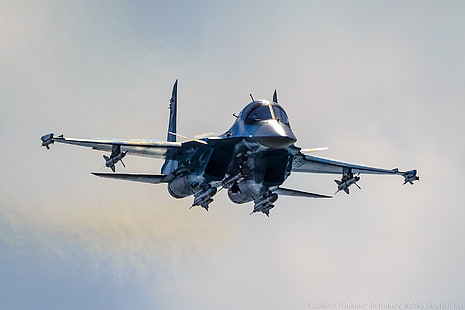 черно-сива хеликоптерна играчка, самолет, военен самолет, Сухой Су-34, Руска армия, армия, HD тапет HD wallpaper