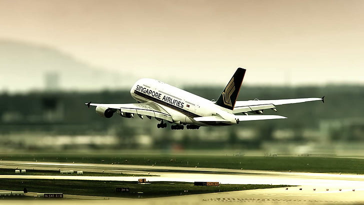 Airbus A380 Singapore Airlines Landing HD, белый самолет сингапурских авиалиний \, a380, airbus, посадка, сингапурские авиалинии, HD обои