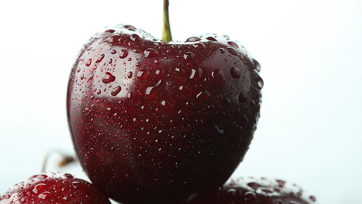 red cherry, cherries, fruit, berry, drops, HD wallpaper
