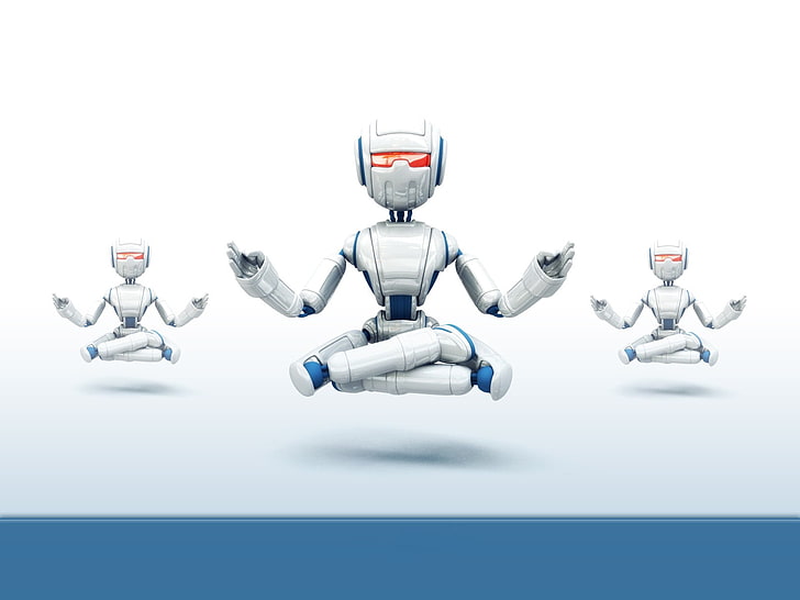 white and blue plastic toy, robot, digital art, simple background, render, HD wallpaper