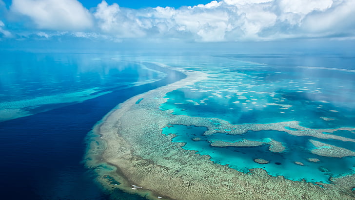 fotografía aérea, arrecife, mar, archipiélago, vista aérea, azul, arrecife de coral, océano, islote, laguna, isla, atolón, Fondo de pantalla HD