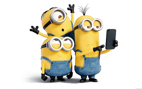Minions with a smartphone, despicable me characters, movie, minions, smartphone, cartoon, HD wallpaper HD wallpaper