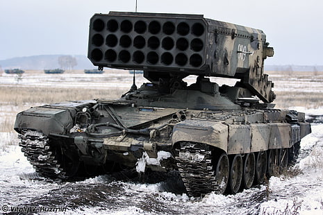 черно-серый боевой танк, РОССИЯ, «Буратино, ТОС-1», HD обои HD wallpaper