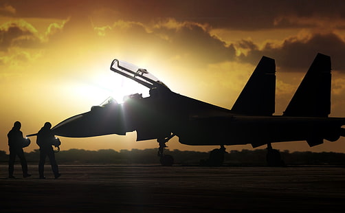 Düsenjäger, Sukhoi Su-30, Flugzeuge, Düsenjäger, Silhouette, Sonnenuntergang, Kampfflugzeug, HD-Hintergrundbild HD wallpaper