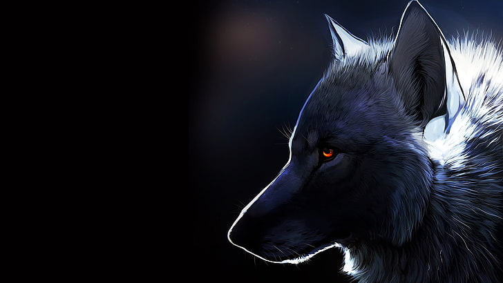 illustration de loup, loup, nature, art fantastique, yeux brillants, sombre, animaux, Fond d'écran HD
