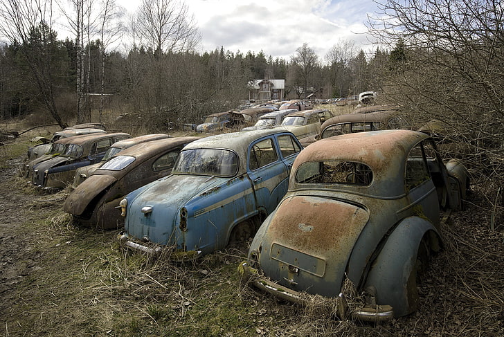viejo, óxido, coche, vehículo, ruina, Fondo de pantalla HD