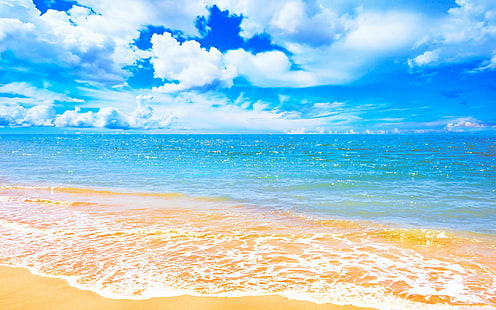 Plage, bleu, nuage, highres, horizon, pastel, mer, ciel, Fond d'écran HD HD wallpaper