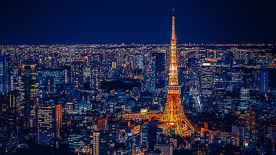برج طوكيو ، أضواء المدينة ، مناظر المدينة ، أضواء الليل ، الليل ، الأضواء ، اليابان ، آسيا، خلفية HD HD wallpaper