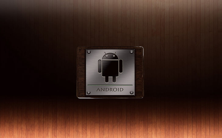 Logo Android, Android, metallo, sistema, programma, Sfondo HD