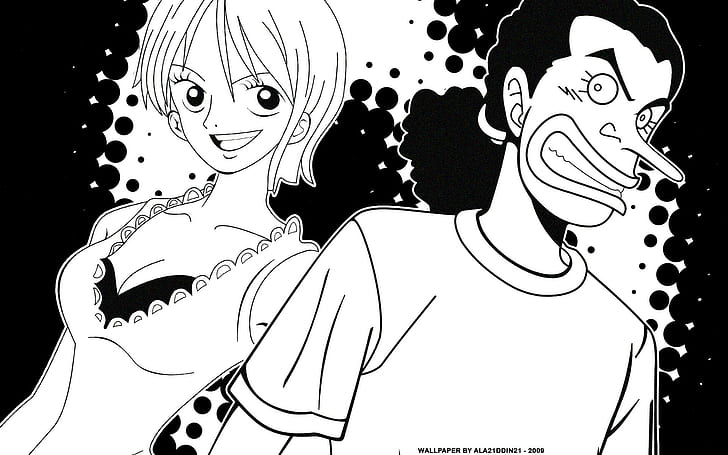 One Piece, anime, Nami, Usopp, Fondo de pantalla HD