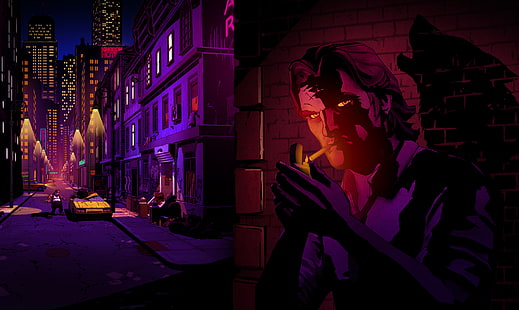 man smoking cigarette illustration, The Wolf Among Us, video games, Bigby, smoking, HD wallpaper HD wallpaper