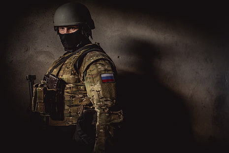 Russian soldier, mask, soldiers, machine, fighter, Russia, military, Lynx, MIA, SBM, camouflage, HD wallpaper HD wallpaper