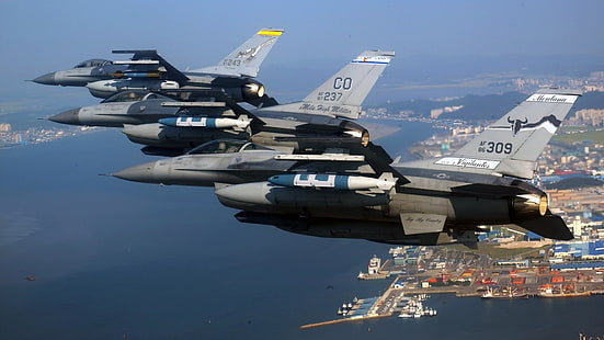 aviones militares, aviones, cielo, jets, General Dynamics F-16 Fighting Falcon, militares, aviones, Fondo de pantalla HD HD wallpaper