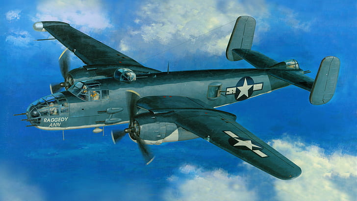 World War II, military aircraft, aircraft, Mitchell, B-25, Boeing B-25 Mitchell, artwork, military, HD wallpaper