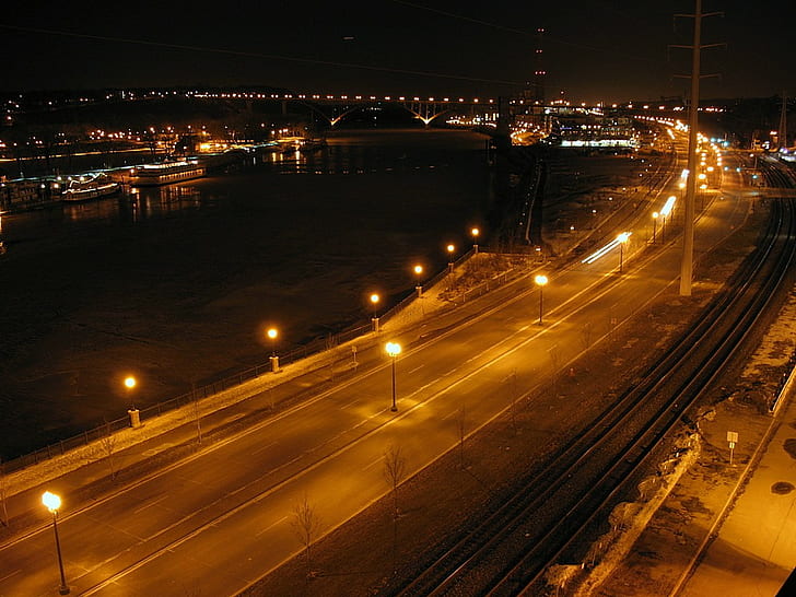 Straße, Nacht, Langzeitbelichtung, HD-Hintergrundbild