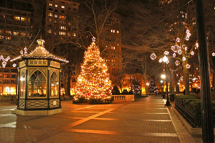 фонове, красота, Коледа, град, светлини, фотография, улица, HD тапет