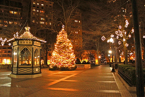 背景、美しさ、クリスマス、都市、ライト、写真、通り、 HDデスクトップの壁紙 HD wallpaper