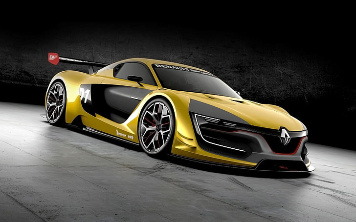 yellow and black Renault sports car, renault sport, rs 01, yellow, concept, side view, HD wallpaper