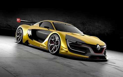 żółty i czarny samochód sportowy Renault, renault sport, rs 01, żółty, koncepcja, widok z boku, Tapety HD HD wallpaper