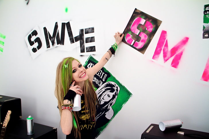 Avril Lavigne, penyanyi, rambut hijau, selebriti, Wallpaper HD