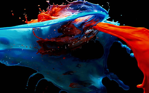 cat, percikan, seni, ilustrasikan, gelap, biru, merah, Wallpaper HD HD wallpaper
