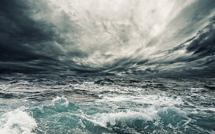 Dark Stormy Sea, water, storm, dark, nature and landscapes, HD wallpaper