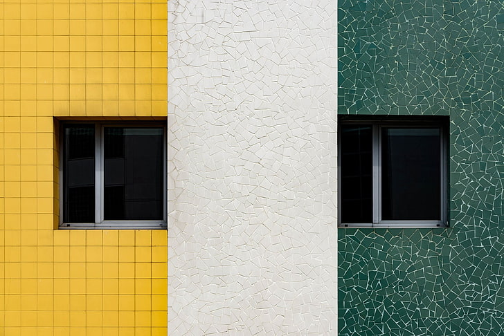 Man Made, Wall, Building, Colors, Green, Tiles, White, Window, Yellow, HD wallpaper
