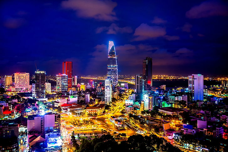 gece fotoğrafı şehir, gece, Vietnam, Saygon, Ho Chi Minh City, HD masaüstü duvar kağıdı