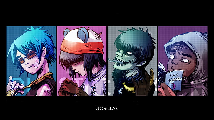 Gorillaz, 2D, Nudel, Murdoc, Russel, einfacher Hintergrund, Liebe, HD-Hintergrundbild