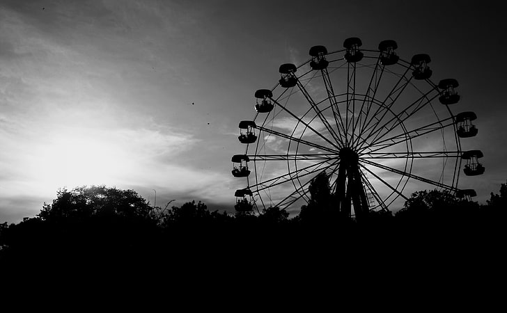 Ferris Wheel In Black And White, ferris wheel, Black and White, White, Black, Wheel, Ferris, HD wallpaper