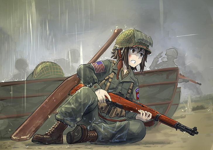 anime wallpaper, anime, anime girls, M1 Garand, World War II, original characters, HD wallpaper