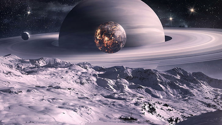 oberfläche, planeten, fantasiekunst, schneebedeckt, landschaft, galaxie, HD-Hintergrundbild