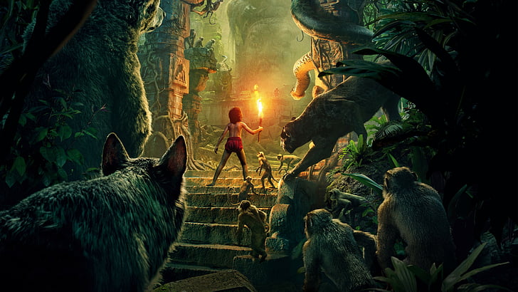 Ilustracja Księgi Dżungli, Księga Dżungli, Najlepsze filmy, Mowgli, Bagheera, Tapety HD